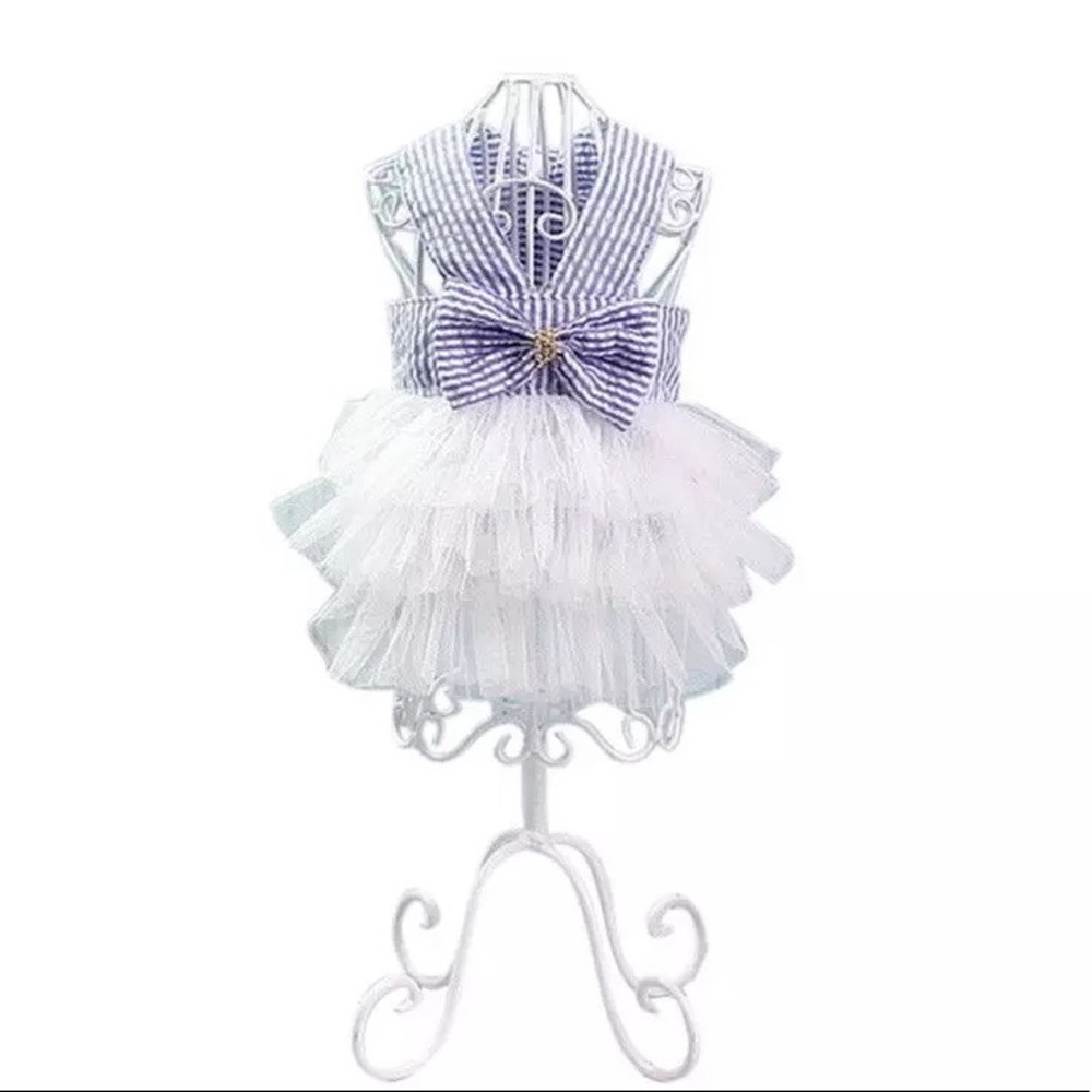 Dog dress shirt bow tutu blue cute small dogs - Picture 6 of 8